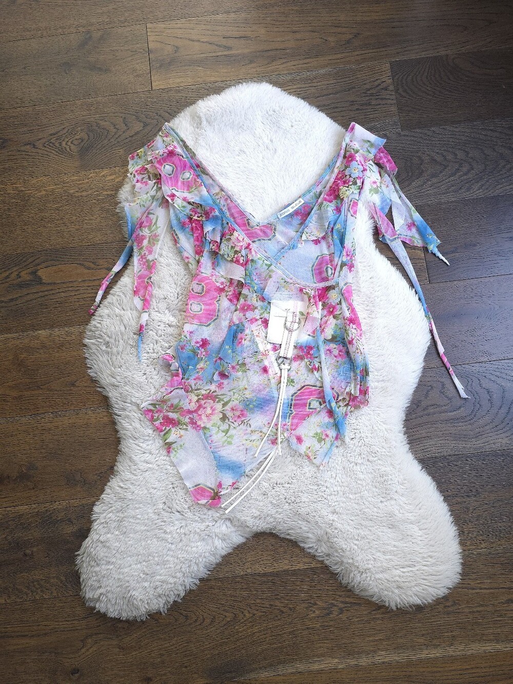 RARE Zone Bleue Made In France Assymeyrical Mesh Fairy Top